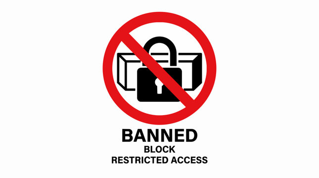 Security Restriction Icon Featuring Red No Symbol and Black Padlock for Banned Block and Restricted Access Sign