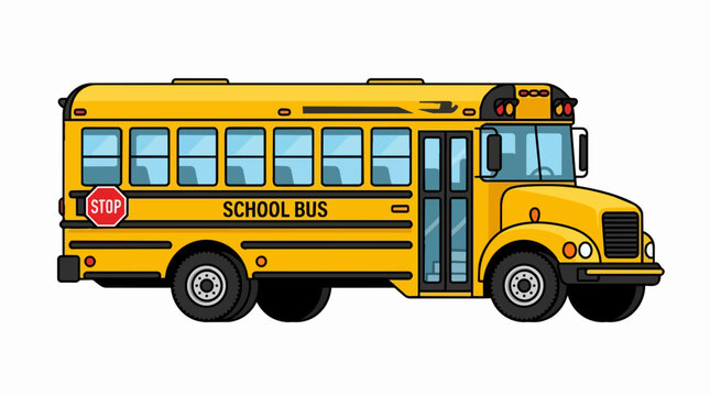 Iconic Yellow American School Bus Side View Illustration for Back to School and Student Education Transport