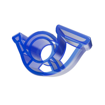 Post horn icon 3D glass style blue symbol for postal service branding