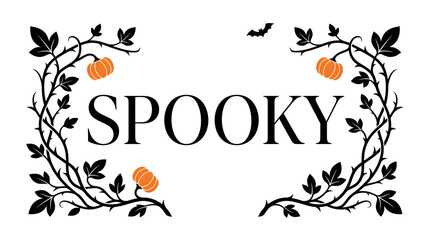Naklejka premium A beautifully designed halloween typographic artwork featuring the word 'spooky' surrounded by autumnal elements