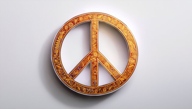 close up of a peace sign symbol sticker on white background