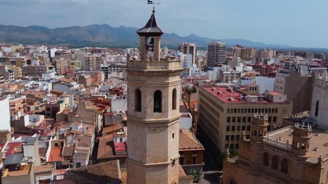 El Fadri bell tower aerial view in Castellon, Valencia Region Spain. High quality 4k footage