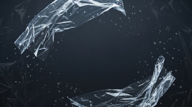 Abstract Crumpled Plastic Wrap Texture on Dark Background
