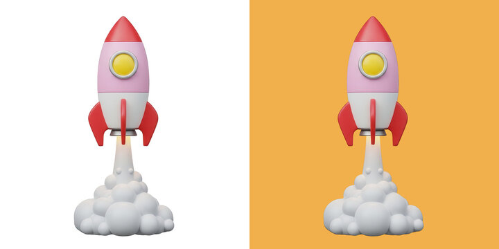 Cute 3D rocket ship launch icon