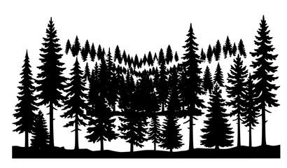Obraz premium Black pine tree silhouette forest landscape isolated on white background