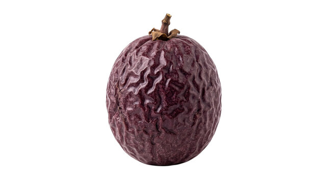 Whole purple wrinkled passion fruit isolated on white background