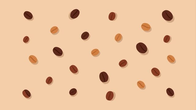 Coffee beans tilt one after another across a warm beige pattern, creating a smooth domino style motion ideal for cafe branding, menu visuals, food promos, and beverage background designs.