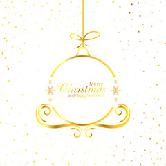 Elegant Vintage Christmas Greeting Card with Golden Baubles, Snowflakes, Decorative Frame and Festive Holiday Pattern for Merry Xmas and New Year Celebration