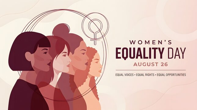 Vector illustration of female profiles and venus symbol celebrates women s equality day