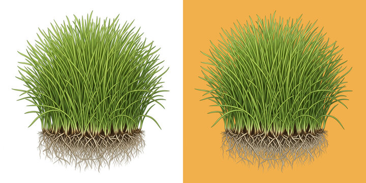 Fresh green grass clump with visible roots