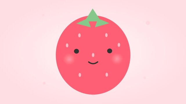 Cute Animated Strawberry Character With Smiling Face On Pink Background