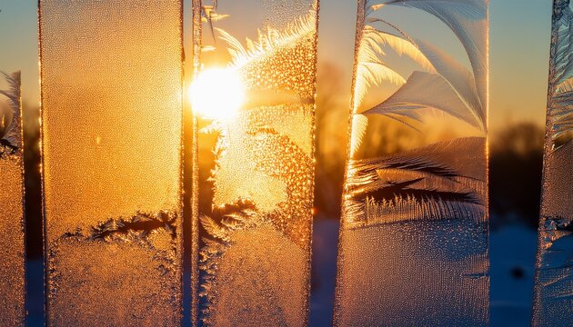 golden sun shining through frozen window