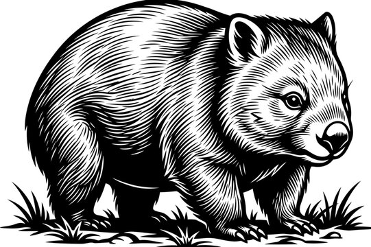 Black and White wombat vector illustration logo