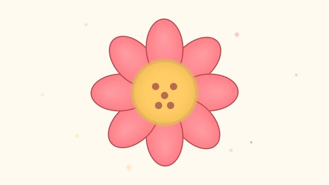 Pink Cartoon Flower Animation with Pulsing Petals on Cream Background