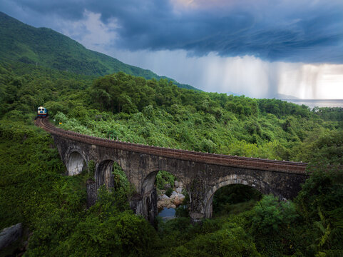 Train on Hai Van Pass Coastal Railway, Da Nang to Hue