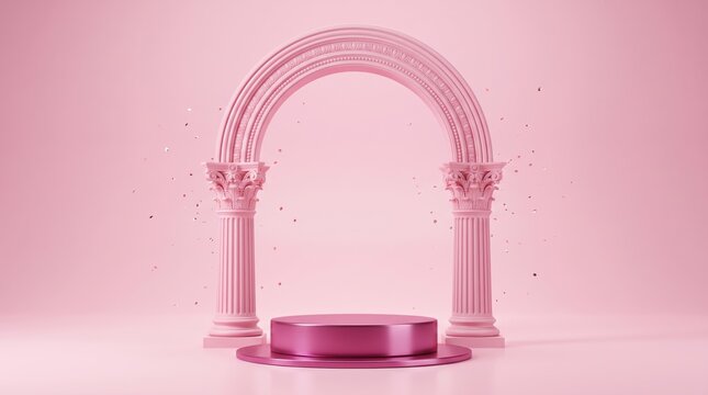 pink archway with columns and pedestal for product display mockup