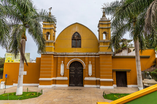 A view towards the Hermitage of Barranco church in Lima, Peru in the dry season