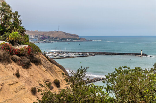 A view from the Cliffs of Barranco towards the marina in Lima, Peru in the dry season