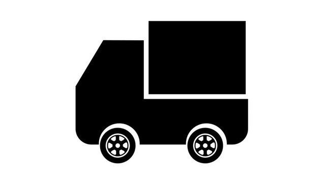 silhouette of a box car with spinning wheels on a white background