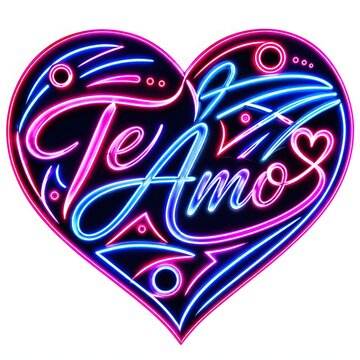 Neon glowing te amo love heart sign with cursive script and decorative swirls for romantic designs spanish phrase for Love you  Eu te amo mucho for , Feliz dia del Amor, dia de san valentin,  spanish 