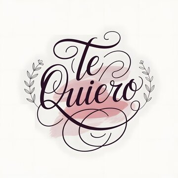 Handwritten Spanish love phrase Te Quiero in elegant calligraphy script on white background spanish phrase for Love you  Eu te amo mucho for , Feliz dia del Amor, dia de san valentin, 