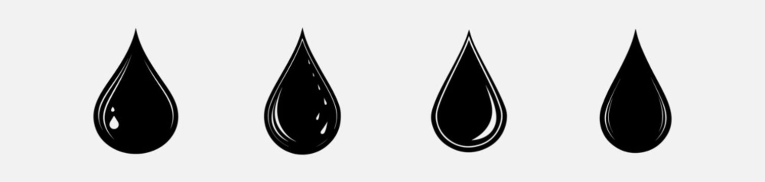 liquid drop icons with smooth outlines isolated on transparent background