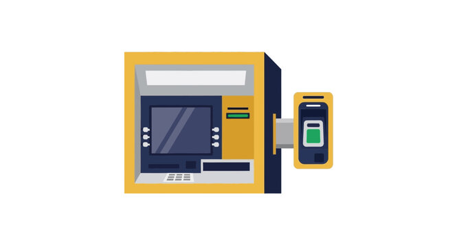 Flat Vector Illustration of an Automated Teller Machine ATM with Contactless Payment Reader for Banking, Finance, and Digital Transaction Concepts