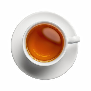 Top View Cup of Amber Tea on White Saucer Isolated on Transparent Background