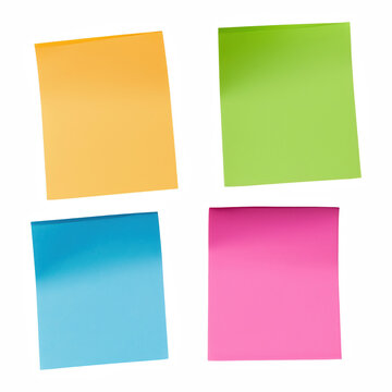 Four Colorful Blank Sticky Notes Isolated on Transparent Background