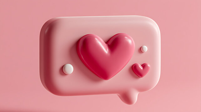 Pink speech bubble with red hearts a three dimensional rendering