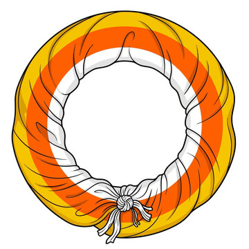Scout neckerchief woggle vector, yellow and orange striped scout scarf circle, traditional scouting uniform accessory illustration isolated on White Background halloween