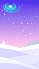 Naklejka premium a cartoon alien flying over a snowy landscape