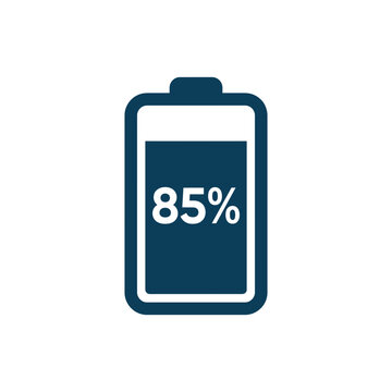 A dark blue battery icon showing eighty five percent charge level