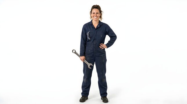 Arafed woman in overalls holding a pair of scissors in her hands