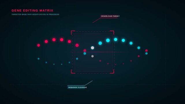 Abstract 4K CRISPR Gene Editing Animation featuring Glowing DNA Strand