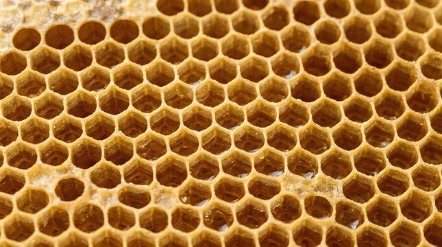 Natural organic honeycomb texture background with yellow wax cells and sweet honey pattern for food designs and natural organic products themes
