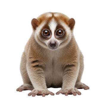 Loris slow loris primate with large round eyes and soft fur sitting on a dark background for nature projects.