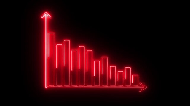 Business graph chart arrow line neon bright magenta red color animation on black background. growth concept white line moving.