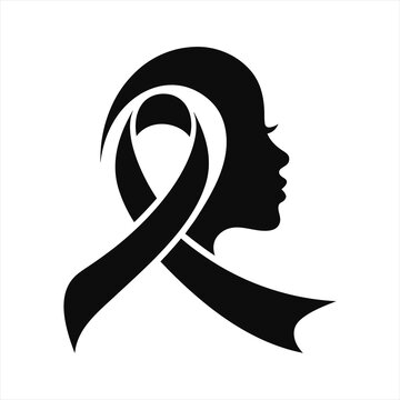 Breast cancer awareness icon featuring woman silhouette inside ribbon shape
