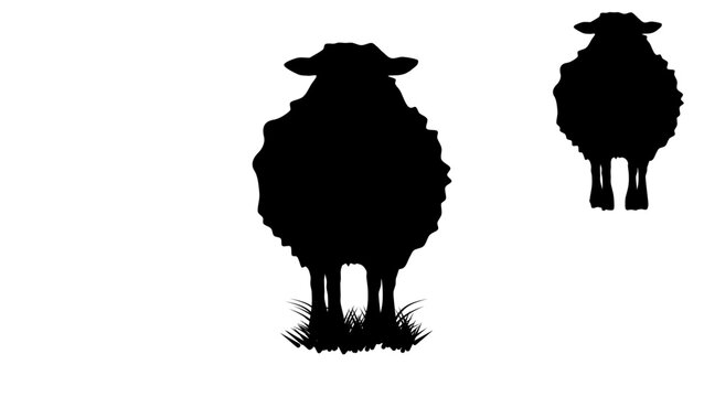 Sheep front view, black isolated vector silhouette