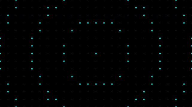 Abstract digital matrix with glowing cyan dots forming circular patterns on black