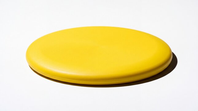 Bright yellow plastic flying disc frisbee isolated on white background