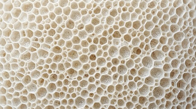 macro close up view of intricate natural honeycomb texture featuring organic cellular pattern and beige porous shapes for background design