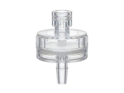 clear plastic laboratory inline syringe filter fluid filtration device isolated on transparent background