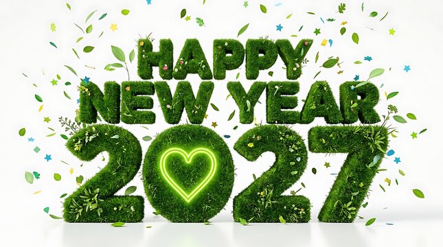 Happy new year 2027 green confetti text