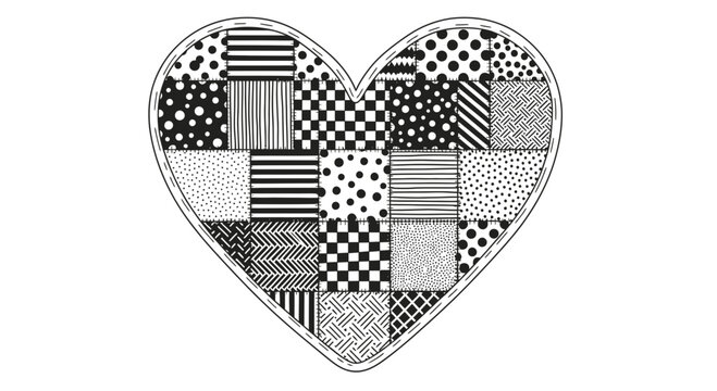 Patchwork Heart Illustration with Geometric Patterns