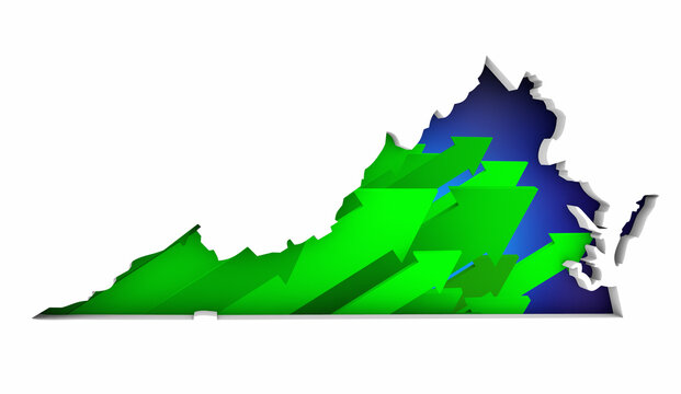 Virginia VA State Map Arrows Increase Up On the Rise Growth Data 3d Illustration