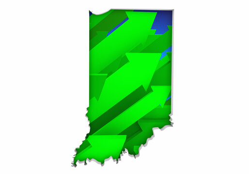 Indiana IN State Map Arrows Increase Up On the Rise Growth Data 3d Illustration