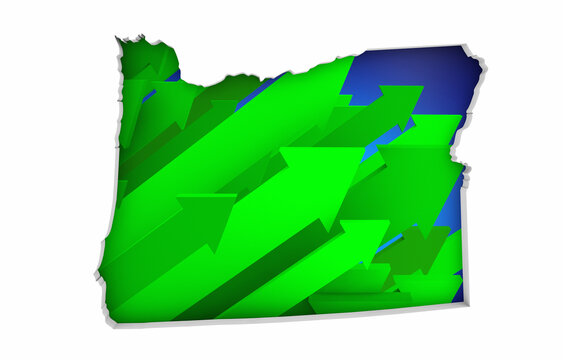 Oregon OR State Map Arrows Increase Up On the Rise Growth Data 3d Illustration