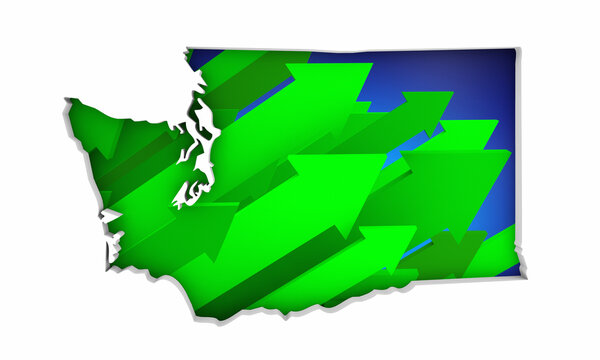Washington WA State Map Arrows Increase Up On the Rise Growth Data 3d Illustration